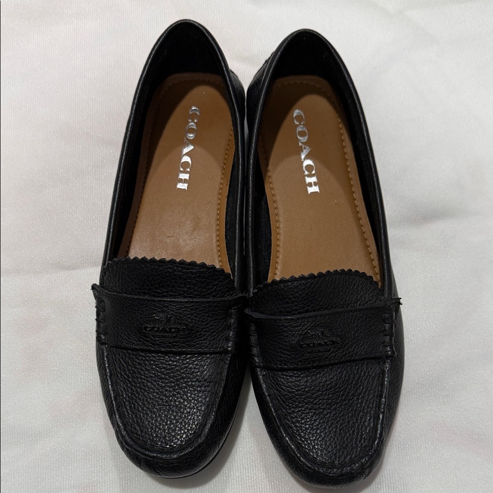 Coach Women's Textured Black Loafers - Picture 1 of 9